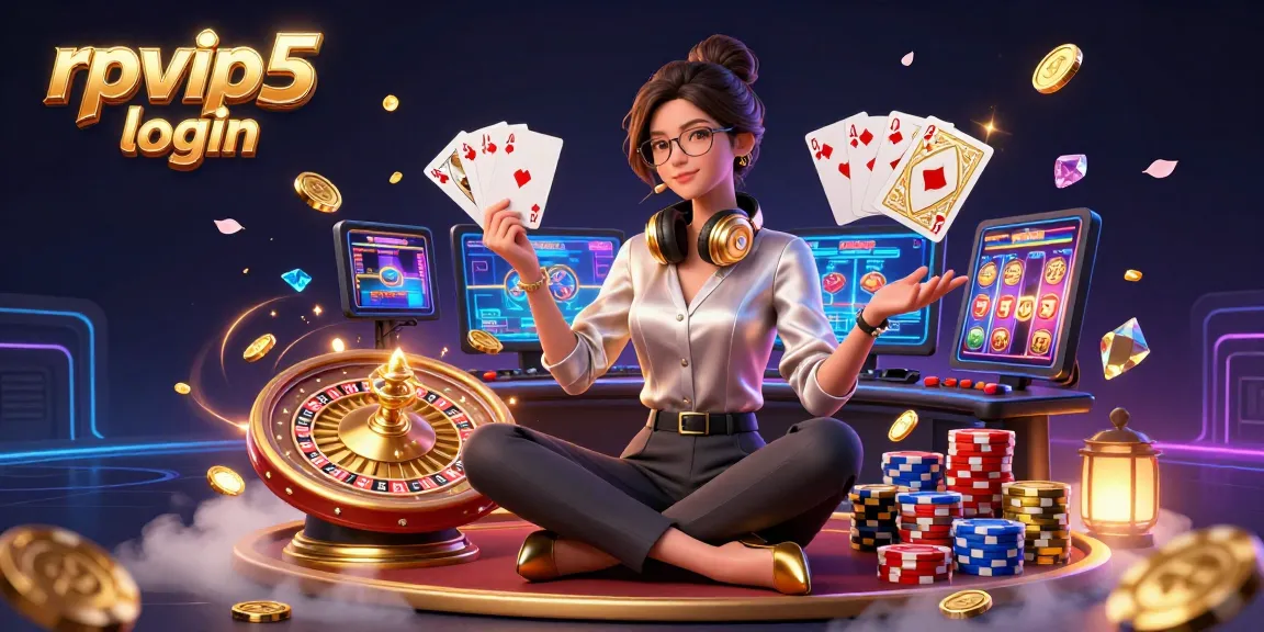 Engage with the thrilling rpvip5 login experience amidst cascading coins and vibrant casino elements.