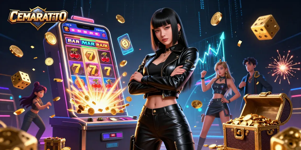 Spin the reels with CEMARATOTO in this stunning casino-themed illustration showcasing action and excitement.