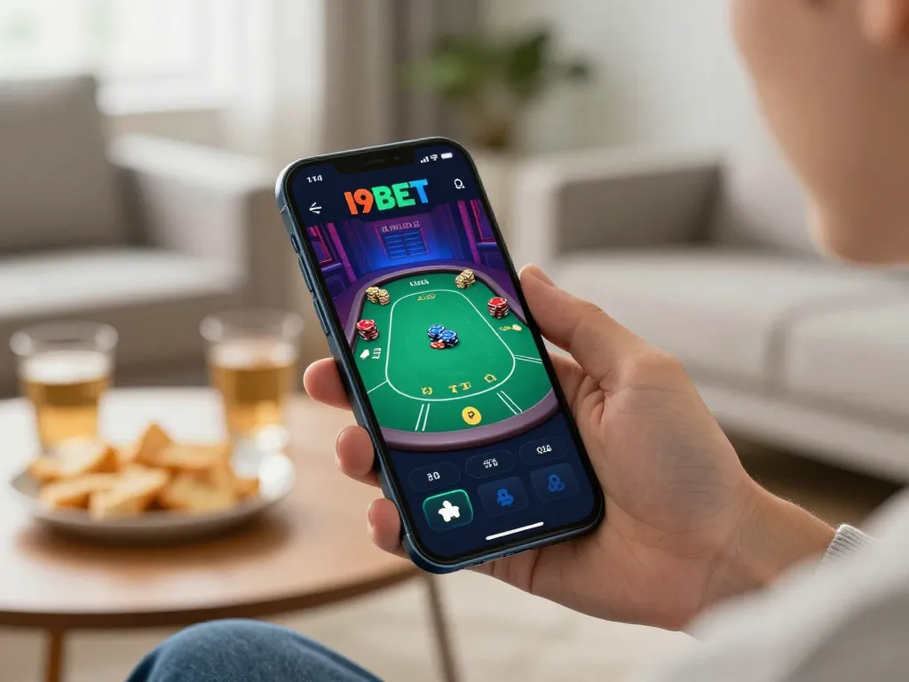 I9BET app gameplay on smartphone showcases engaging online poker for responsible gambling.
