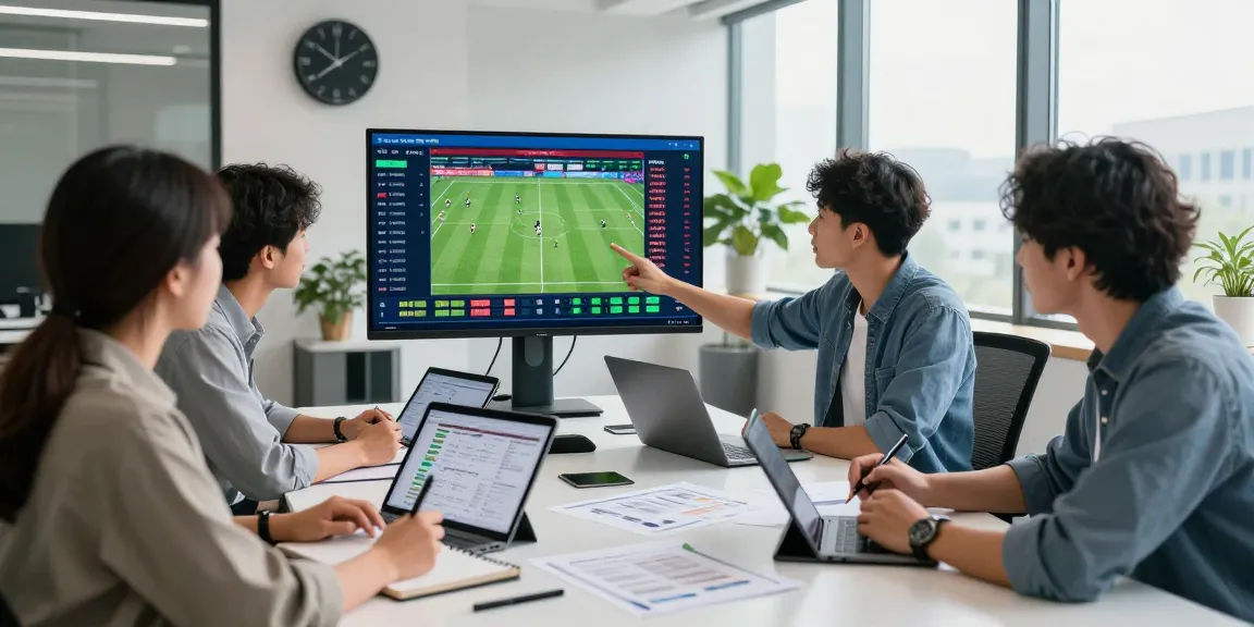 Soi kèo nhà cái team analyzing live football stats and betting odds in a modern office setting.