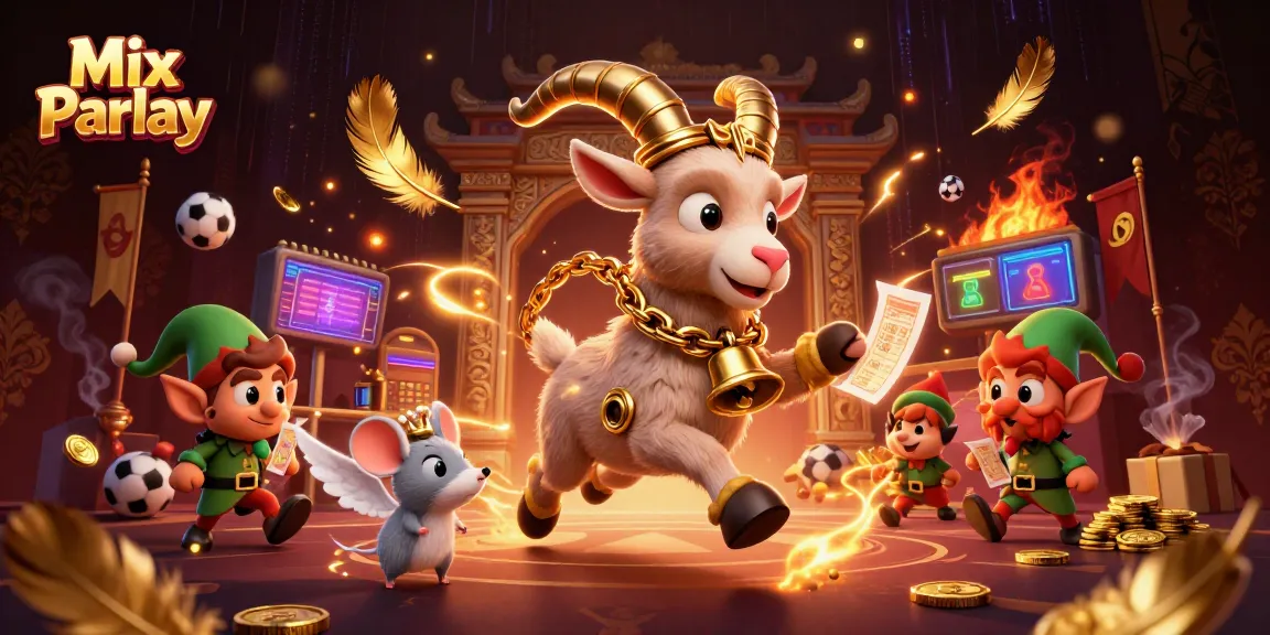 Participate in Mix Parlay betting while cartoon characters engage in a lively casino environment.