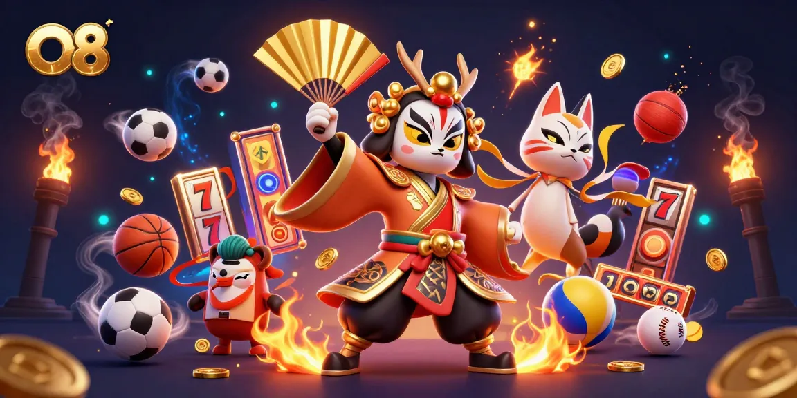Experience immersive gameplay at O8's vibrant online casino with colorful characters and exciting game elements.