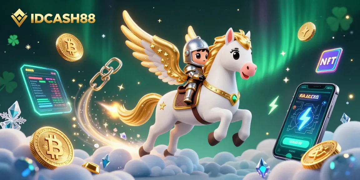 Engage with IDCASH88 for an exhilarating gaming experience featuring a celestial knight and financial elements.