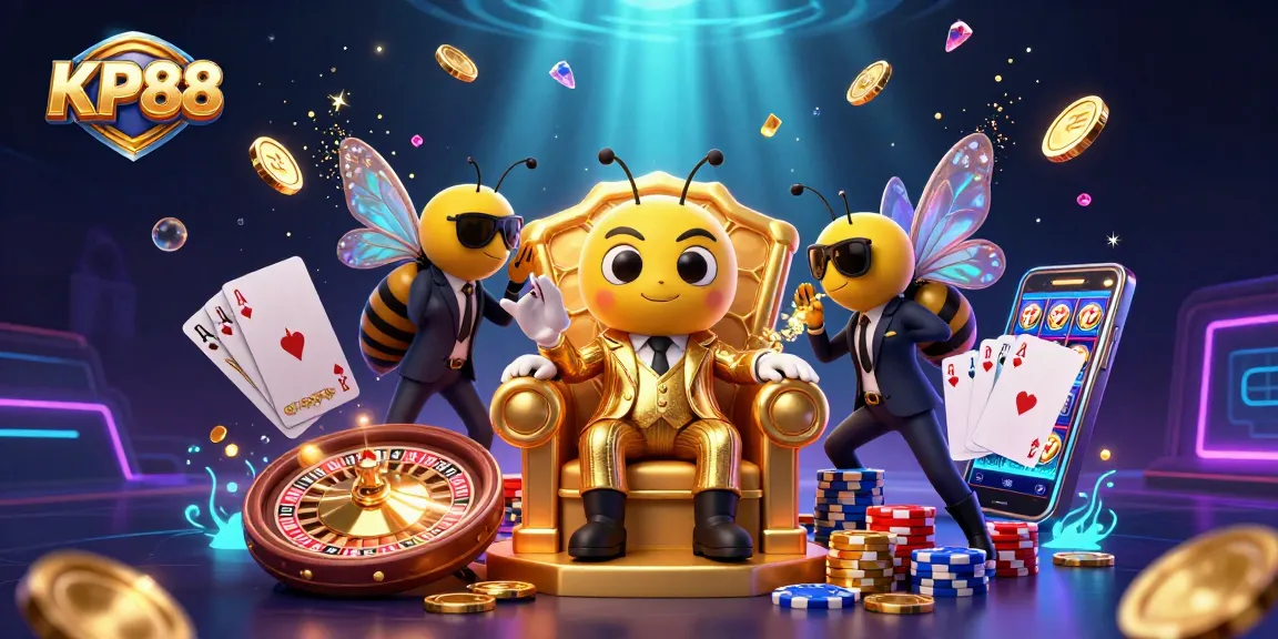 Experience the excitement of KP88 with a buzzing bumblebee mob boss in a luxurious casino atmosphere.