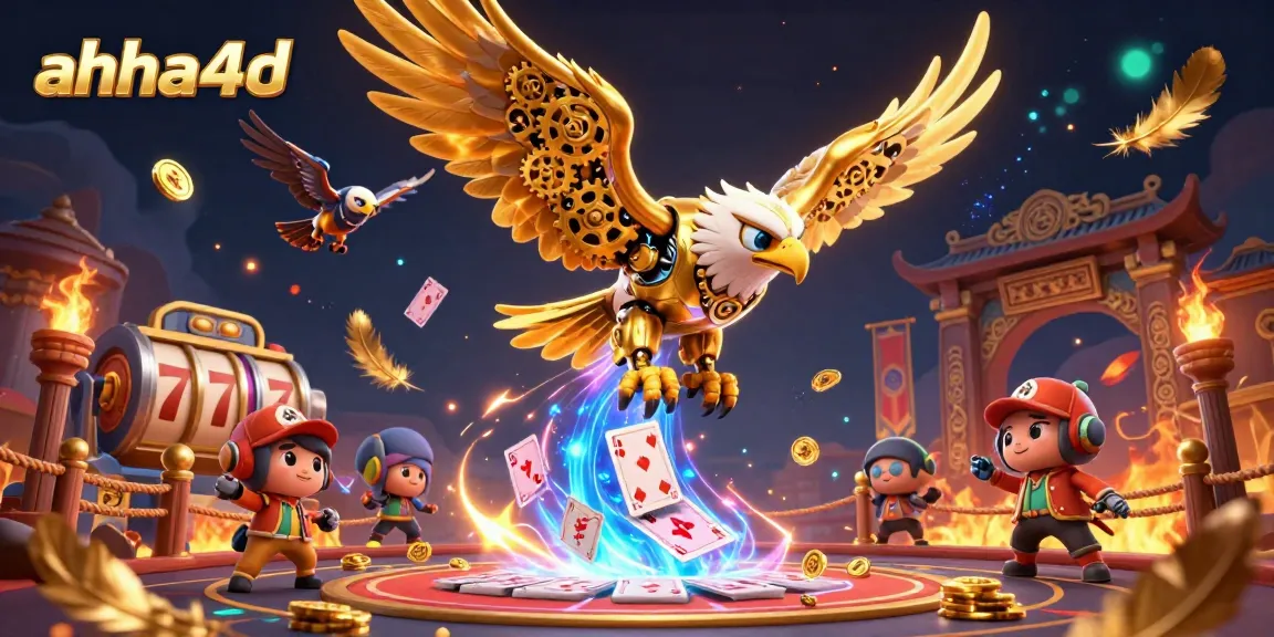 Experience thrilling gameplay with ahha4d's dynamic 3D casino scene featuring an eagle and holographic cards.