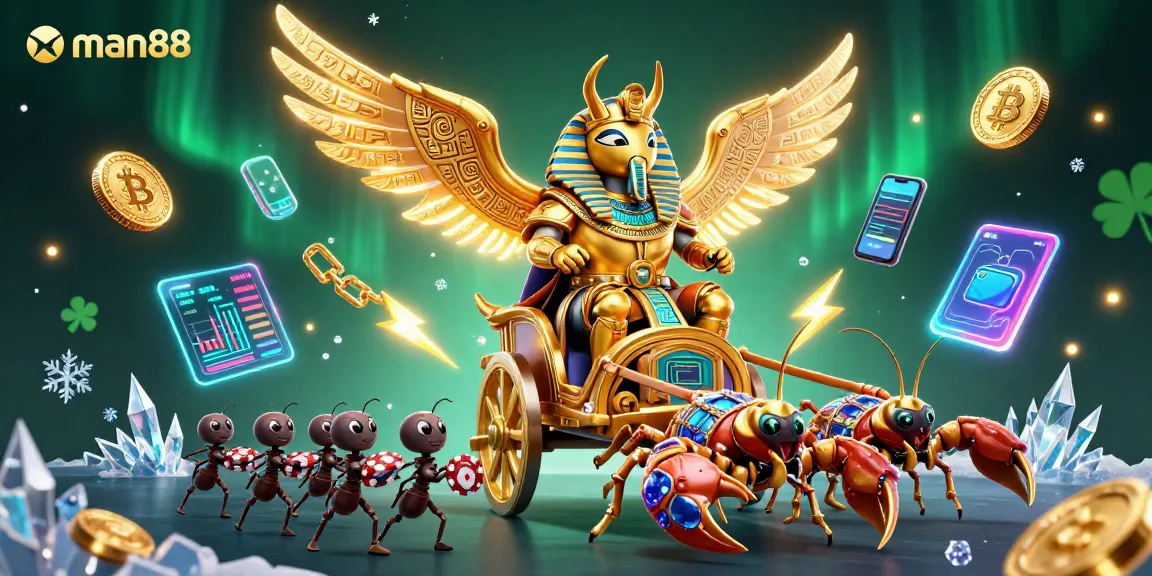 Experience thrilling gameplay with man88, featuring a golden scarab and scorpions in dynamic casino action.