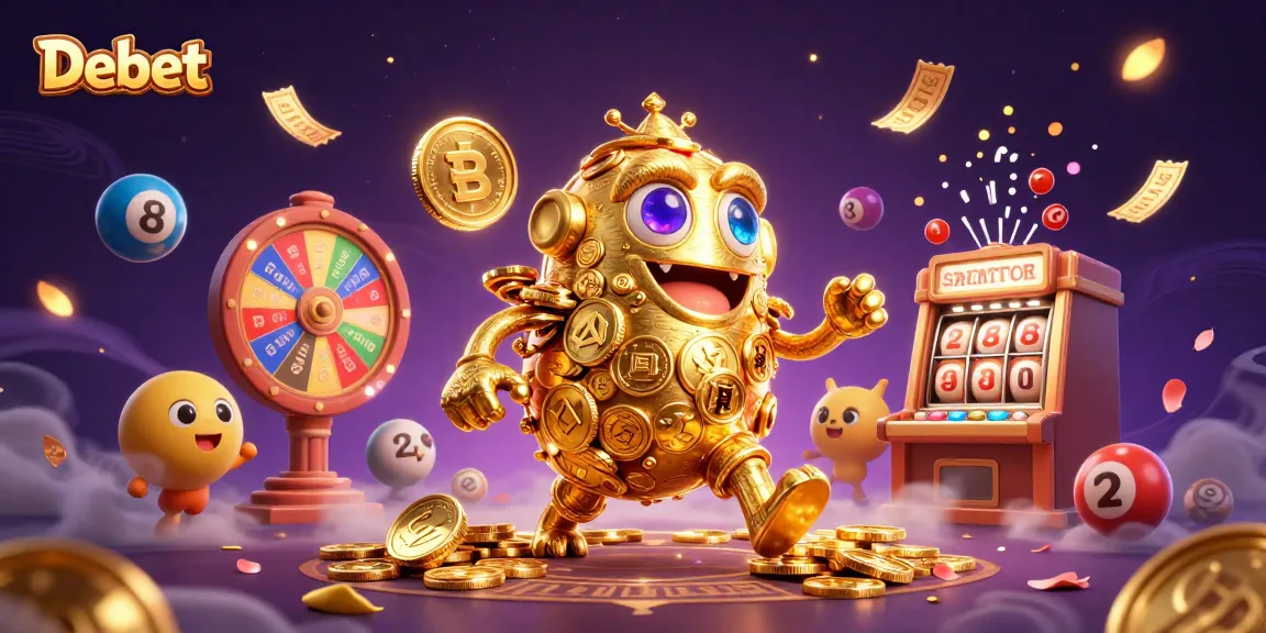 Win big with Debet at this vibrant online gaming illustration full of excitement and action.
