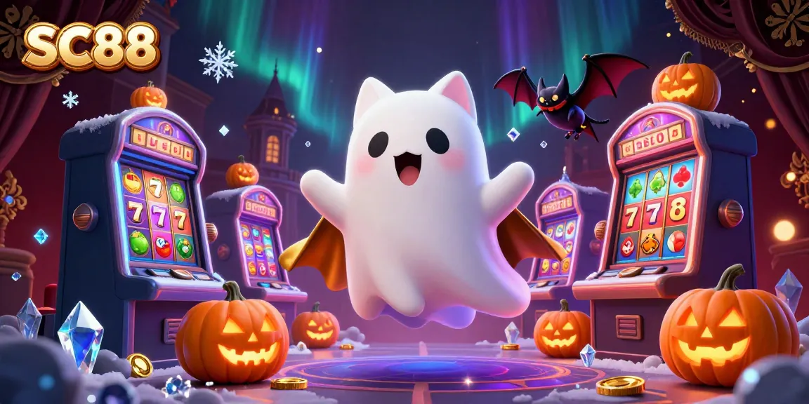 Experience thrilling moments at SC88 with a friendly ghost cat in a haunted casino scene.