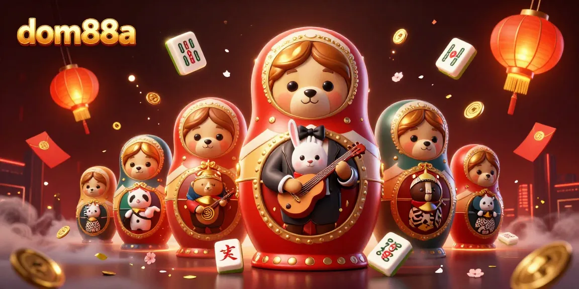 Experience the excitement of dom88a with vibrant 3D casino scene full of festive elements.