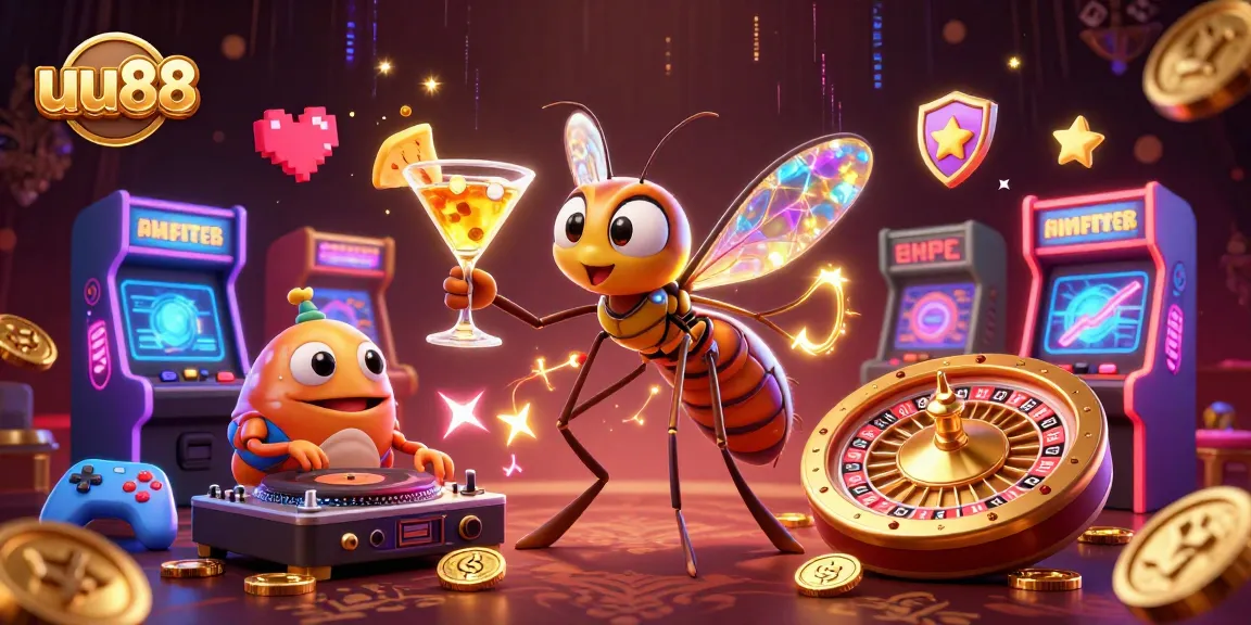 Engage in thrilling gameplay with uu88 as the frozen-in-amber mosquito mascot dazzles with a golden cocktail.