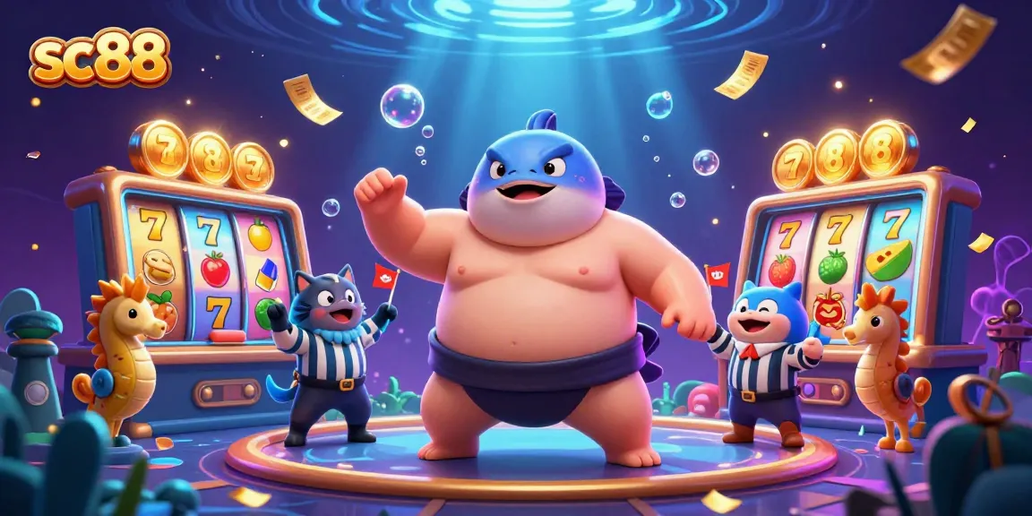 Experience sc88's vibrant underwater casino action with a blowfish, referee catfish, and lively seahorse fans.