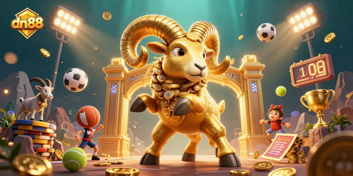 Bet on dn88 and experience the thrill of a golden ram charging through a vibrant casino scene.