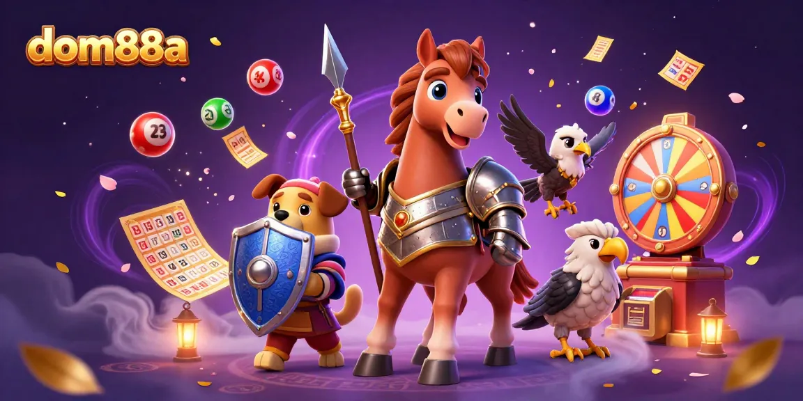 Experience the excitement of dom88a with vibrant lottery elements and dynamic casino characters.