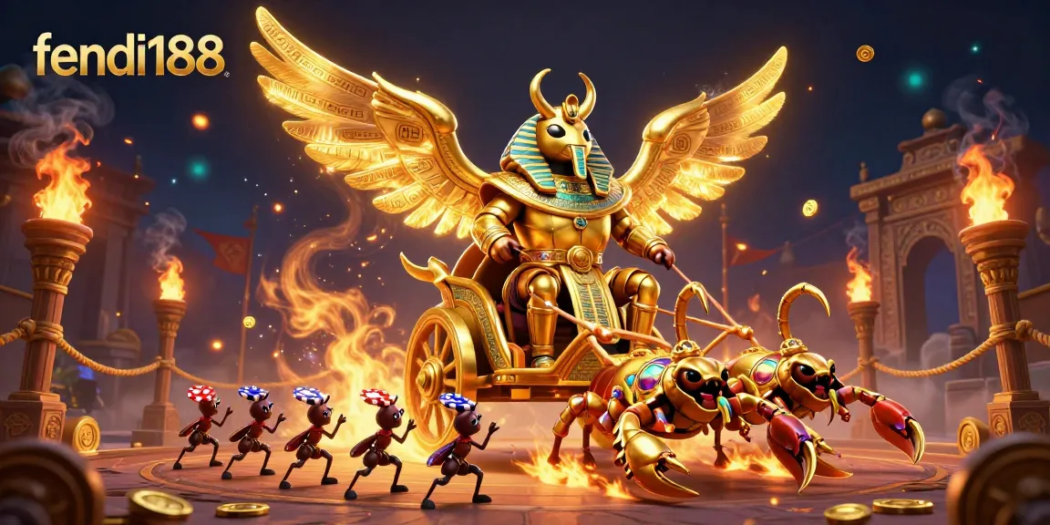 Experience the excitement of fendi188 with a golden scarab beetle and jewel-encrusted scorpions in this dynamic casino scene.