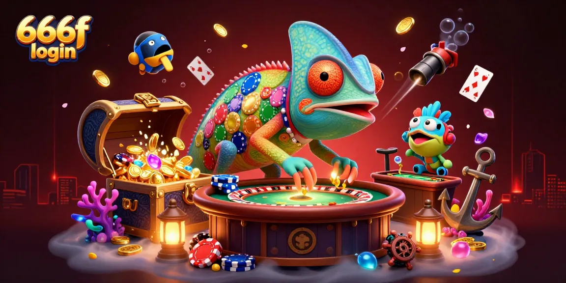 Engage in exciting casino action with 666f login featuring a chameleon casino owner and dynamic gaming elements.
