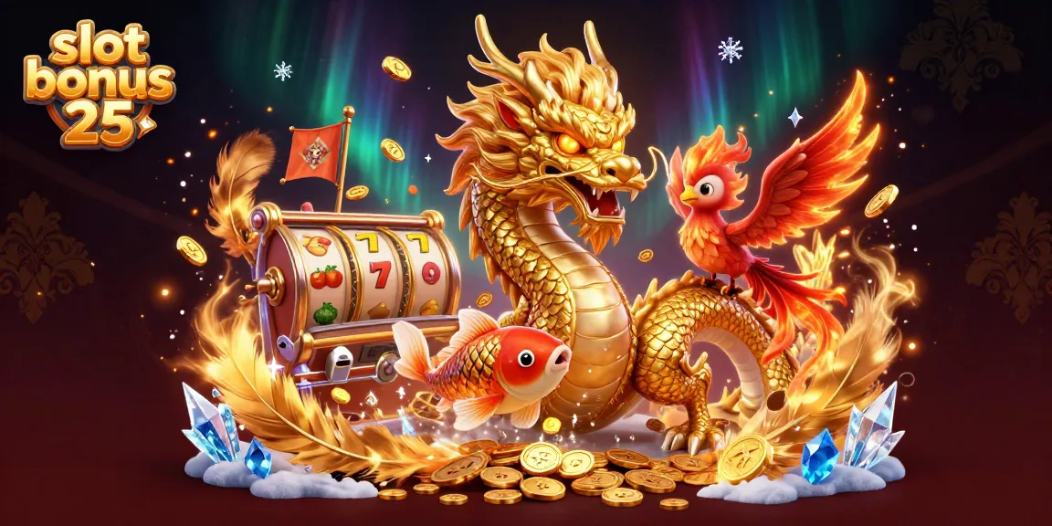 Engage with the slot bonus 25 visual, featuring vibrant characters and casino elements for a thrilling experience.