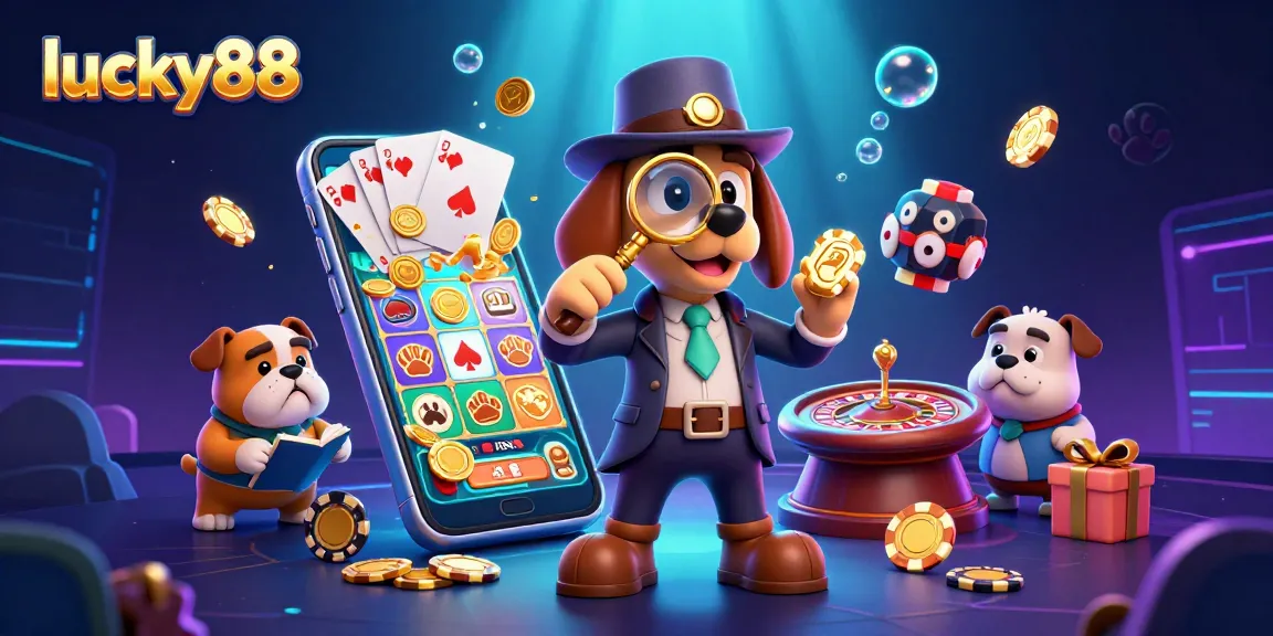 Engage in the lucky88 slot adventure with a detective analyzing clues amidst vibrant casino elements.