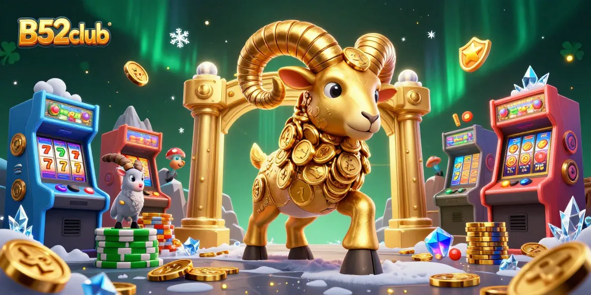 B52club engages players with vibrant casino gaming activities featuring a golden ram and immersive arcade elements.