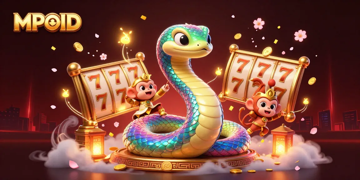 Experience the thrill of MPOID with vibrant slot reels and lively characters in a magical casino scene.
