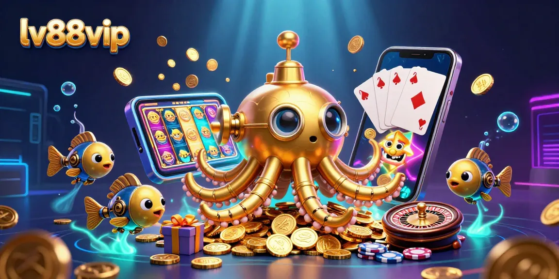 Spin and win with lv88vip featuring a mesmerizing kraken submarine amidst golden coins!