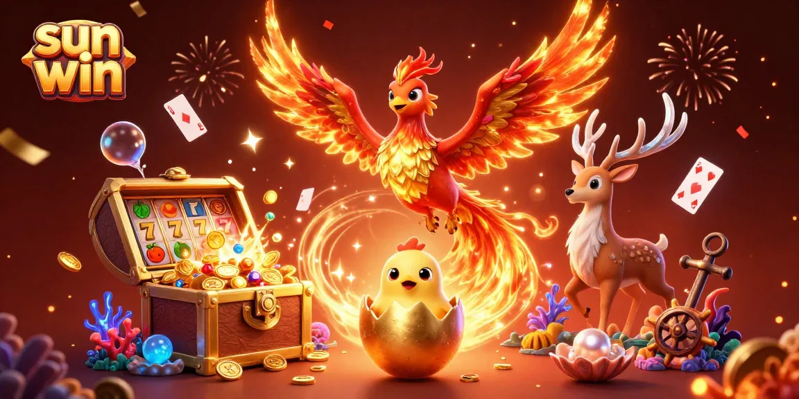 Experience vibrant online casino action with sun win as phoenixes soar amidst treasures and playful cards.