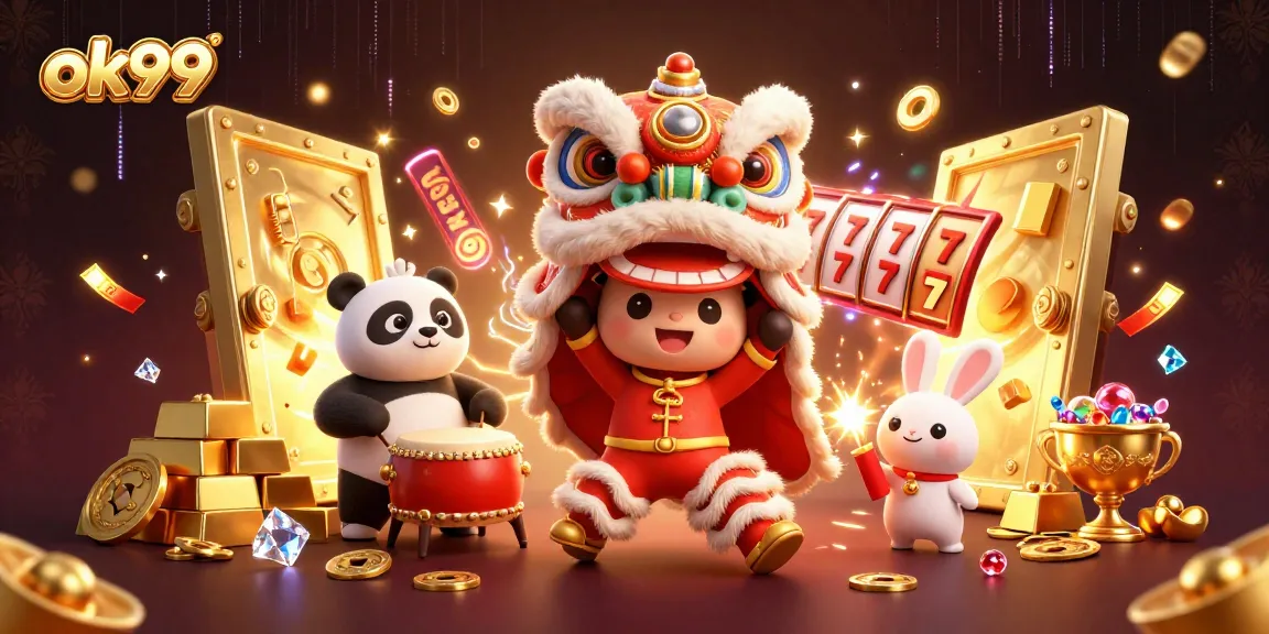 Spin the reels with ok99 and enjoy vibrant casino culture featuring a lion dance and treasures.