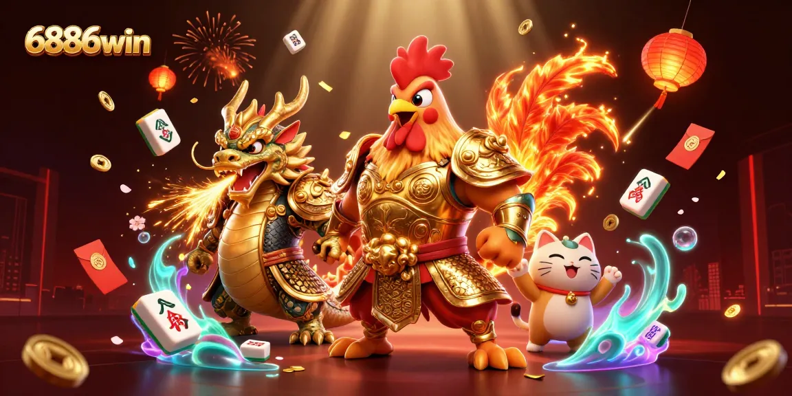 Engage with thrilling gaming at 6886win featuring dynamic rooster and dragon characters.