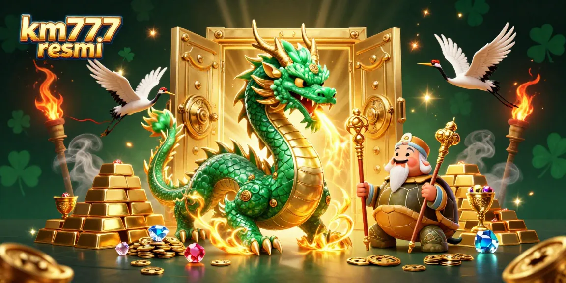 Experience thrilling wins with km777 resmi featuring a jade dragon and lucky cranes.