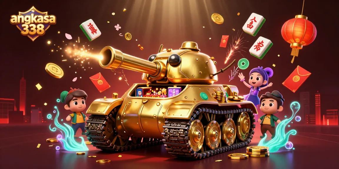 Experience angkasa 338 in a vibrant casino scene with golden beetle tank, games, and festive elements.