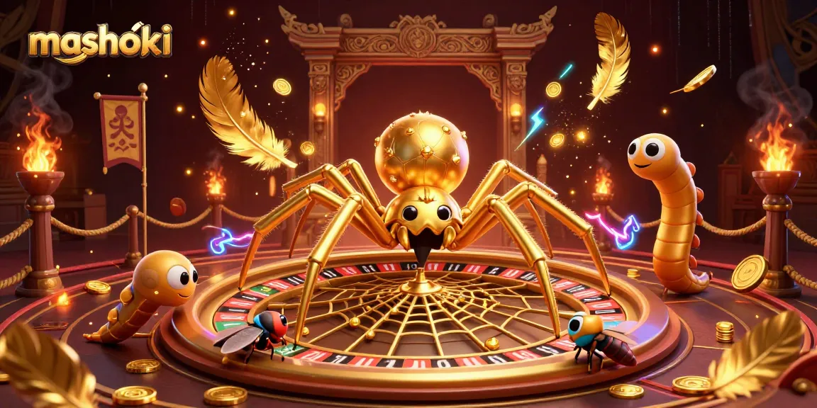 Experience the thrill of mashoki with a golden spider roulette scene featuring animated betting elements.
