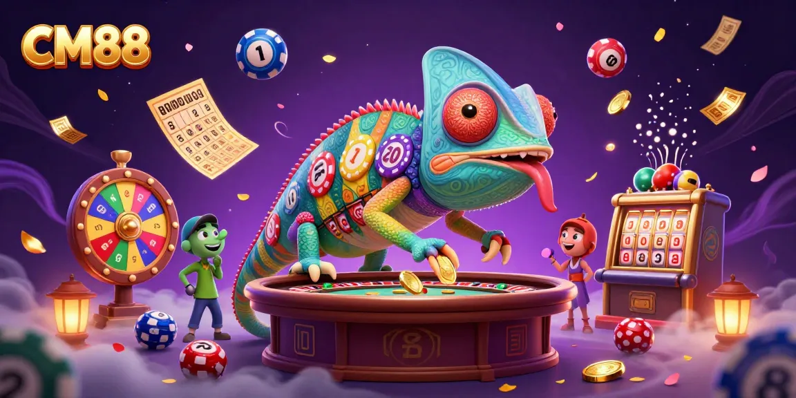 Experience CM88's vibrant casino world as colorful lottery balls burst dynamically amidst golden wins.