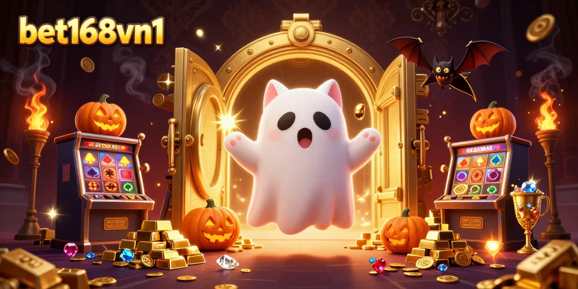 Engage in an exciting adventure at bet168vn1 with a ghost cat and vibrant casino elements.