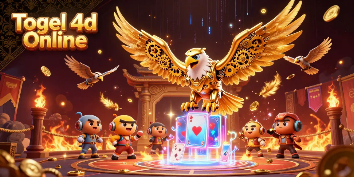 Togel 4d Online, experience thrilling gameplay in this vibrant 3D casino illustration featuring a cybernetic eagle amidst gaming elements.