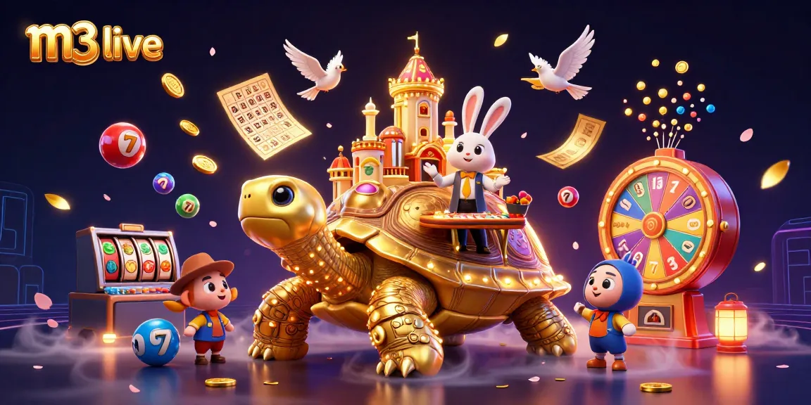 Experience m3 live at a mythical casino scene featuring a tortoise palace and vibrant games.