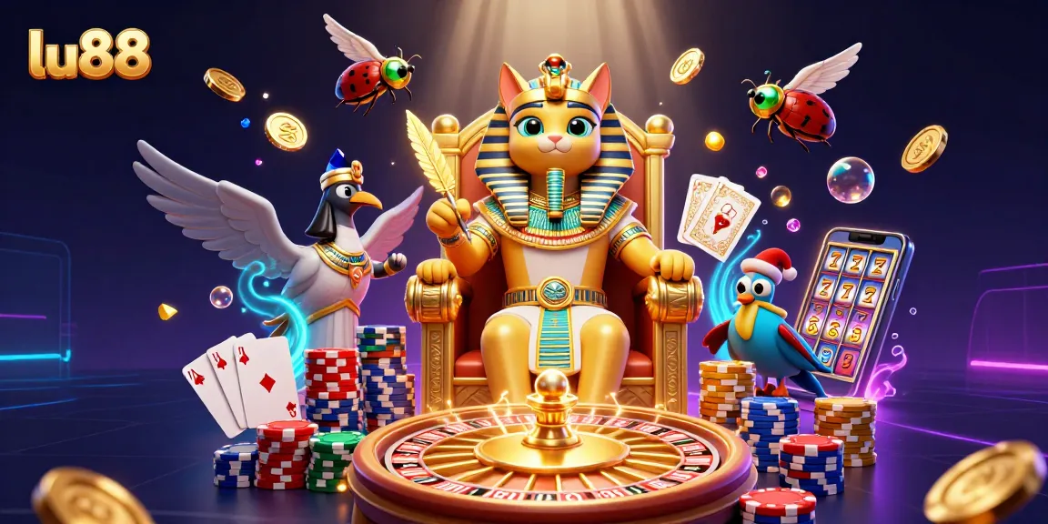 Experience thrilling gaming moments at lu88 with a vibrant scene showcasing unique character dynamics and casino elements.