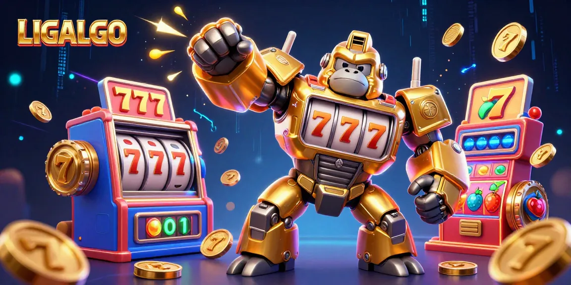 LIGALGO showcases a golden gorilla mech made of slot machine parts, symbolizing the thrill of online slots.
