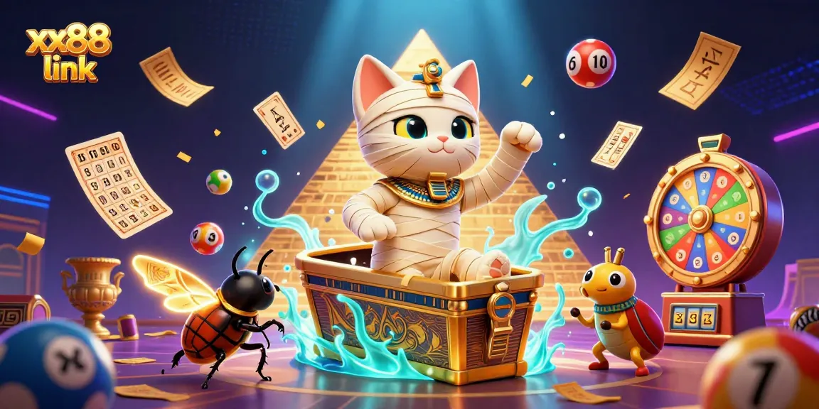 Engage with xxx88 link in a vibrant casino scene featuring lottery elements and Egyptian themes.