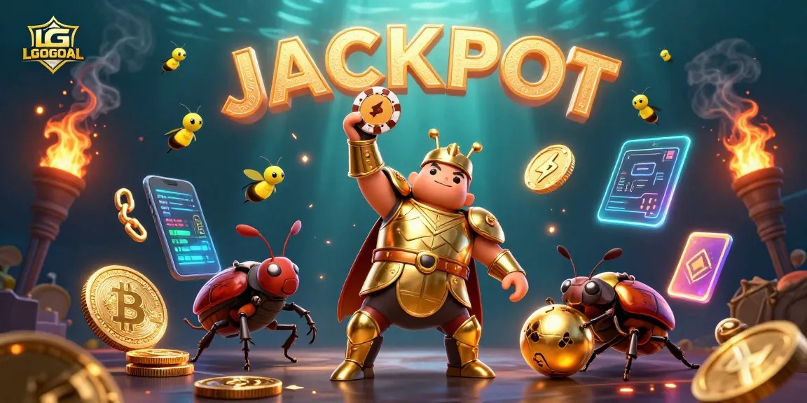 Win big with LGOGOAL as cartoon characters celebrate a jackpot amidst dynamic casino elements.