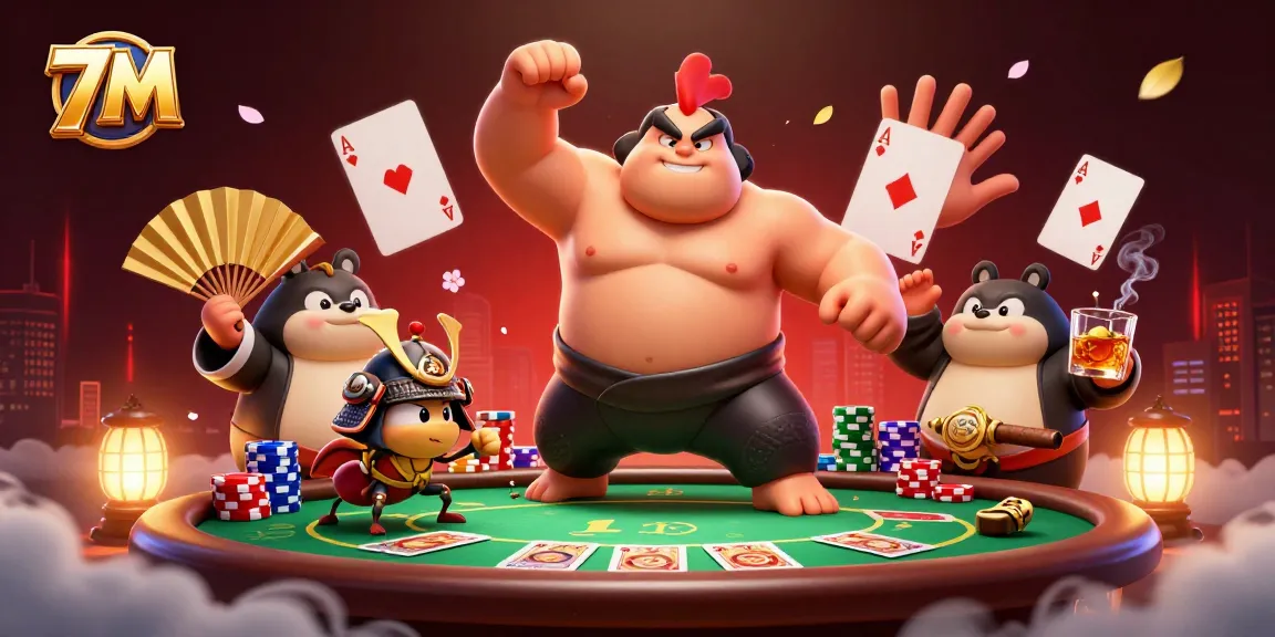 Engage with 7M’s dynamic poker scene featuring characters and gameplay elements in vibrant 3D.