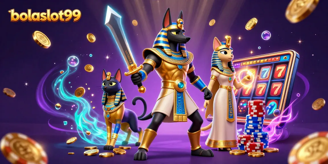 Experience thrilling gameplay with bolaslot99 as Anubis and Bastet lead you through vibrant slot adventures.