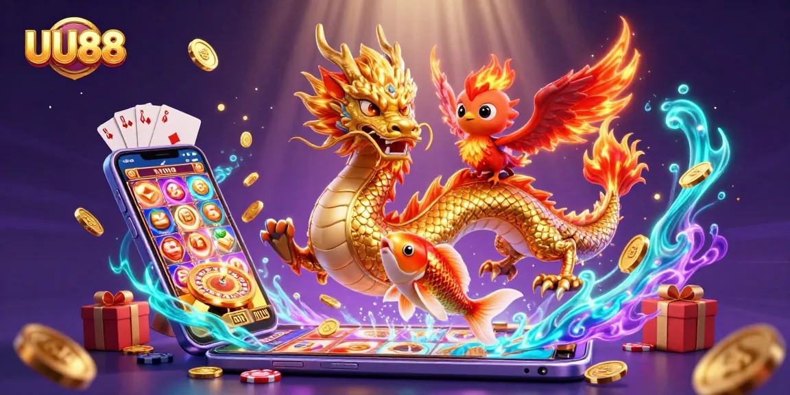 Experience thrilling gameplay with UU88 featuring a golden dragon and vibrant casino games.