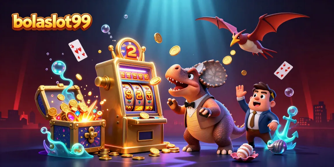 Experience the excitement of bolaslot99 with slot machines and jackpot coins in a vibrant casino scene.