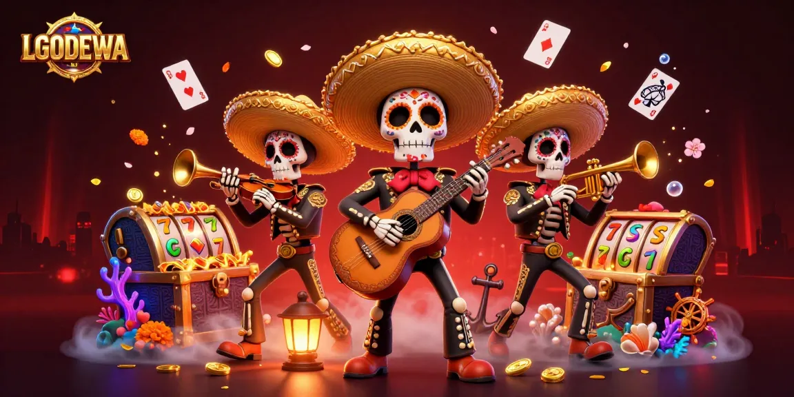 Engage with LGODEWA's vibrant online slots experience featuring lively 3D mariachi skeletons.