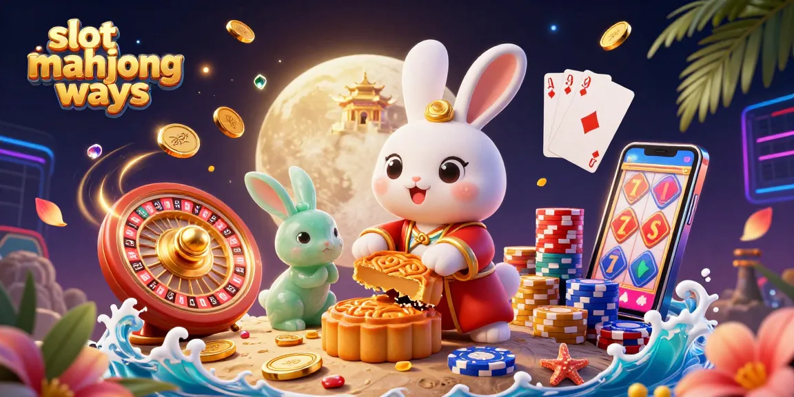 Experience the thrill of slot mahjong ways with a vibrant 3D illustration featuring enchanting characters, poker chips, and jackpot elements.