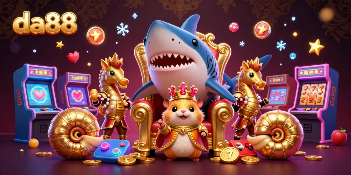 Join the thrilling 3D gaming adventure with da88, featuring the golden hamster king and vibrant casino elements.