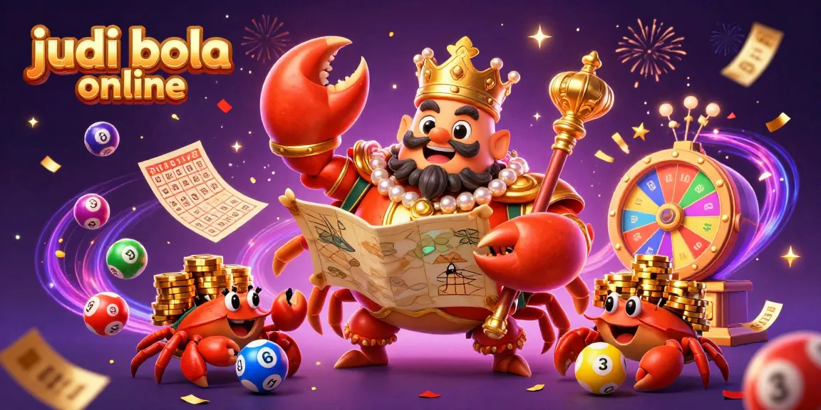 Experience judi bola online excitement with a vibrant scene featuring a golden crab emperor and dynamic gambling elements.