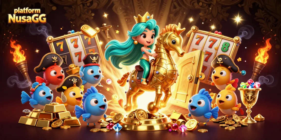Experience winning moments with platform NusaGG in this vibrant casino scene featuring a mermaid princess.