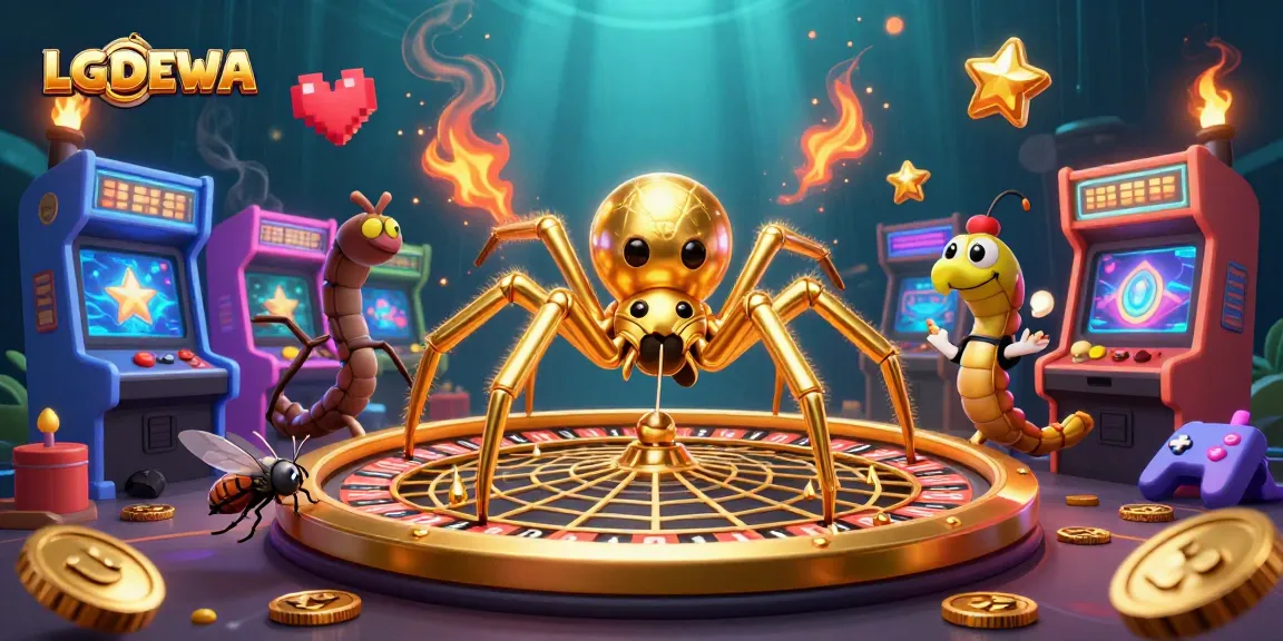 Spin and win with LGODEWA's thrilling games, where a golden spider and croupier create excitement!