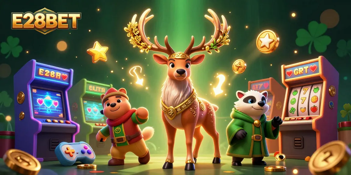 E28BET showcases a captivating 3D casino scene with characters and gaming elements, inviting players to enjoy thrilling games.