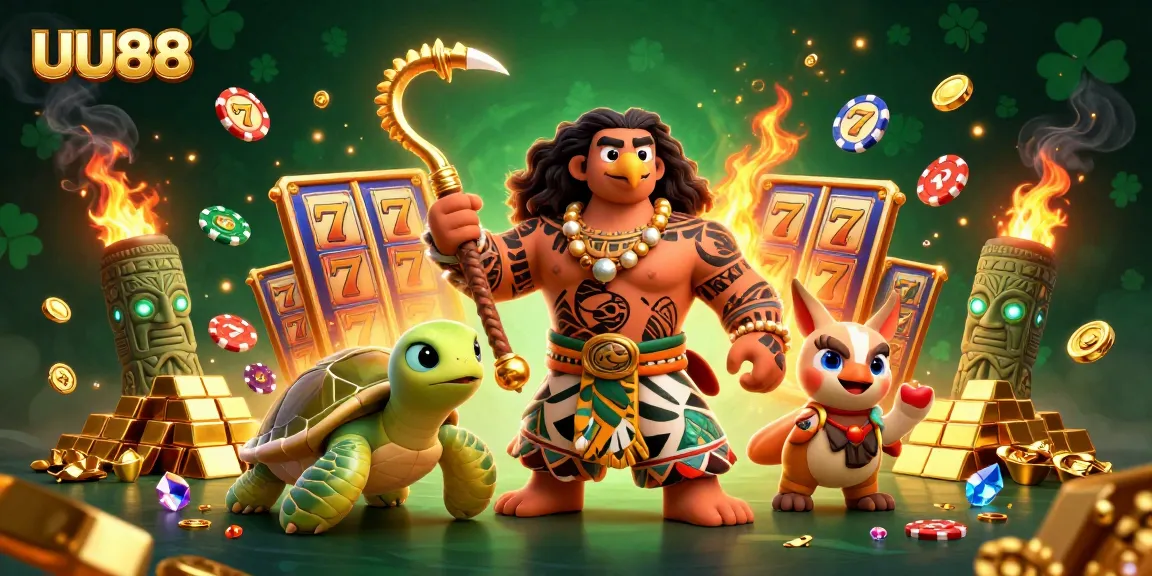 Win big with UU88 in a vibrant 3D cartoon scene featuring treasures and jackpots!